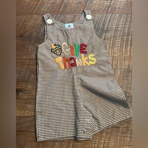 Kids Thanksgiving Brown Checkered Overalls
